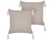 Set of 2 Decorative Cushions HAKONE 42 x 42 cm Taupe Geometric Pattern_856360