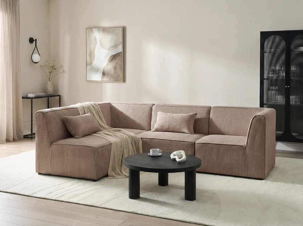 Modular Corner Sofa 4 Seater LEMVIG Corduroy Dark Beige Right Hand