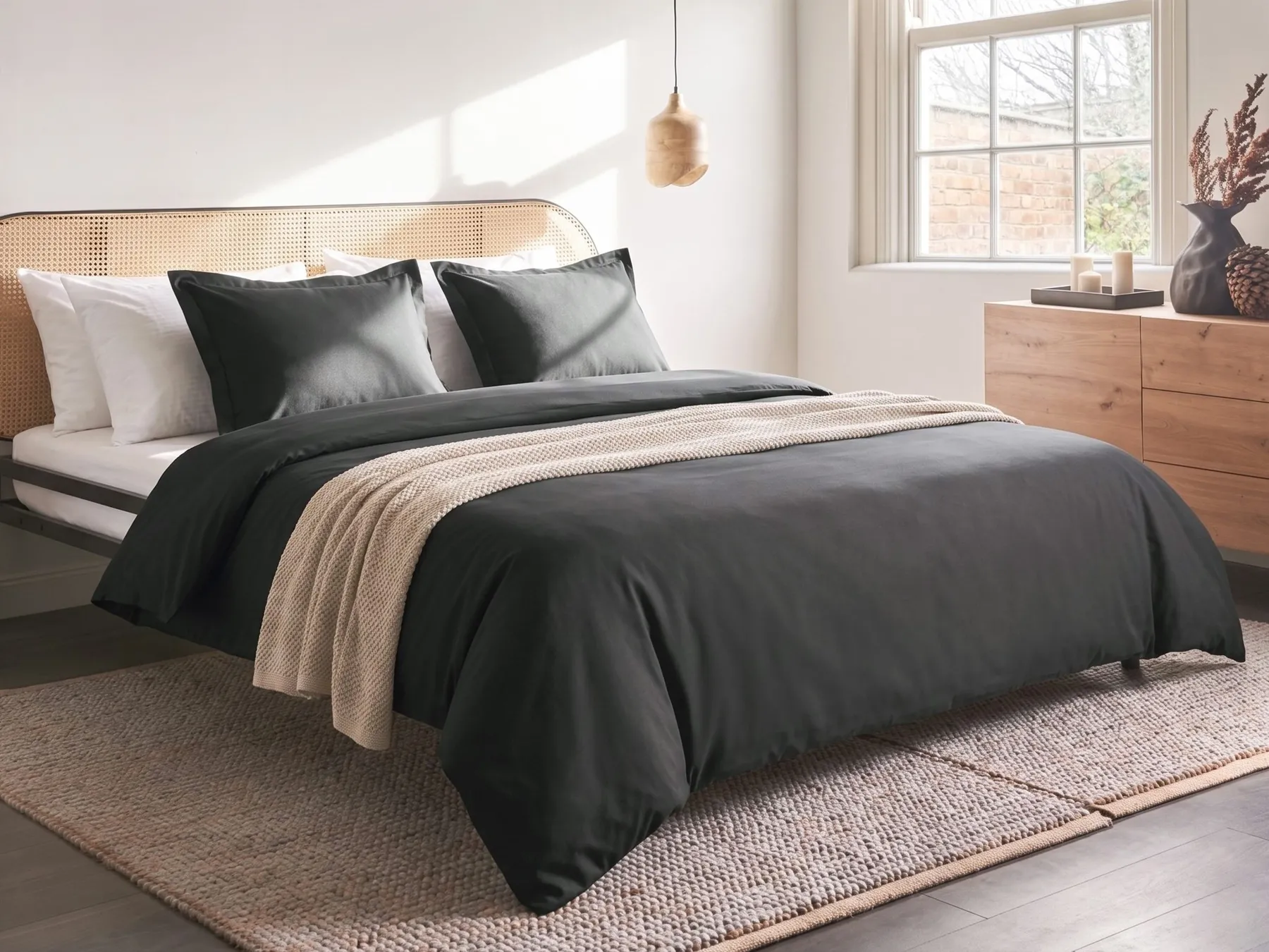 Duvet Cover Set PARKROSE 200 x 200 cm Sateen Cotton Black_1071699