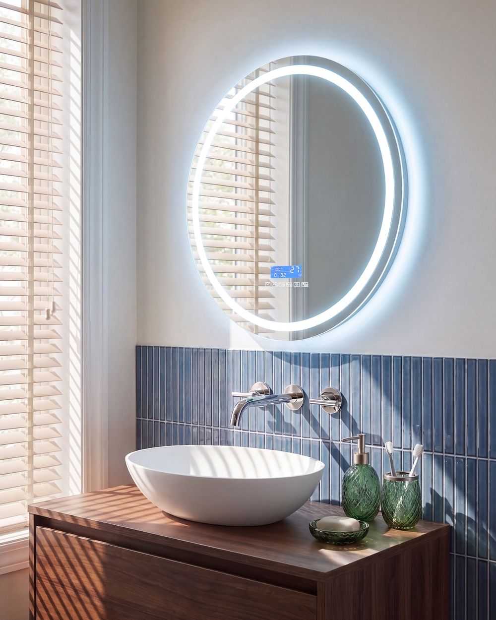 Kylpyhuoneen LED-peili BROGNON 60 cm 60 cm Bluetooth-kaiuttimella Hopea