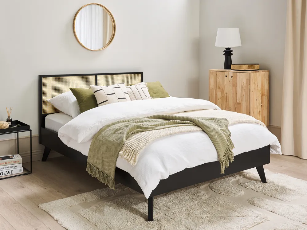 Bed Rattan MONPAZIER 140 x 200 cm (EU Double) Black