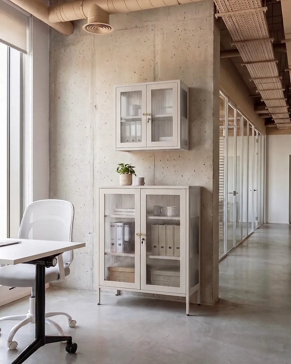 Skap med glassdører HARLYN  90 cm Metall Beige_1176604