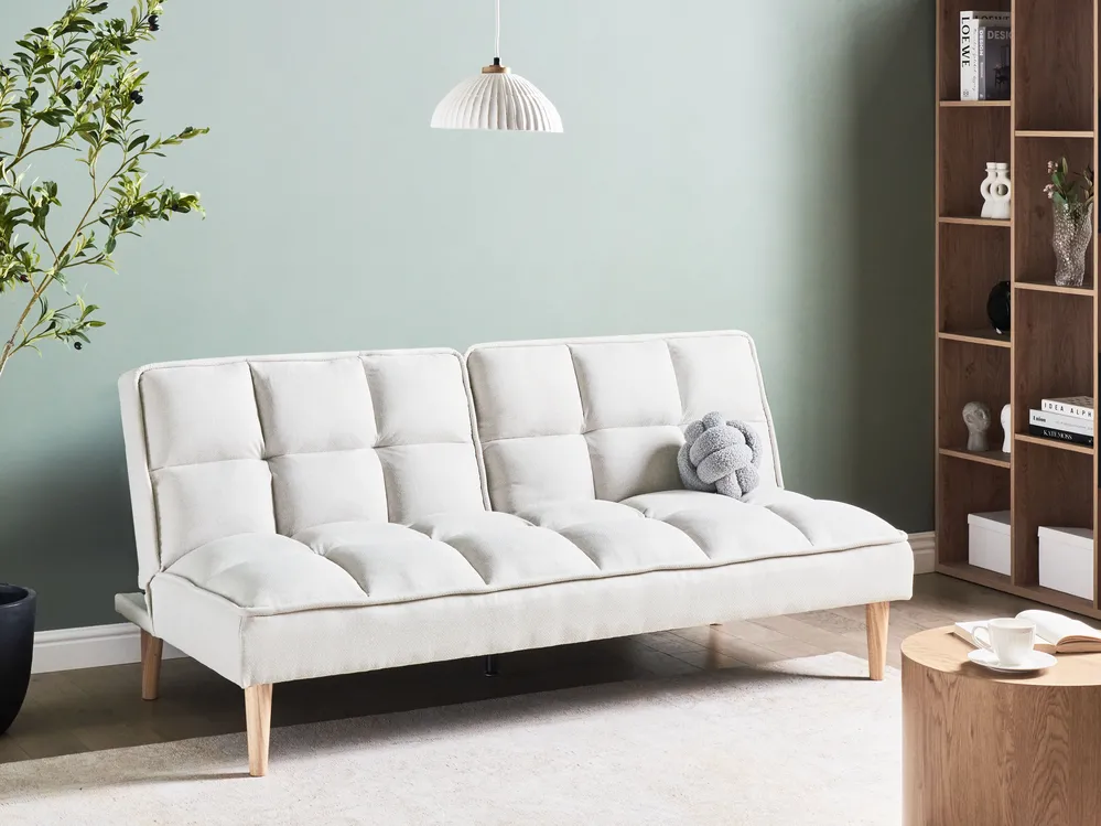 Sofa Bed 3 Seater SILJAN Fabric Off-White