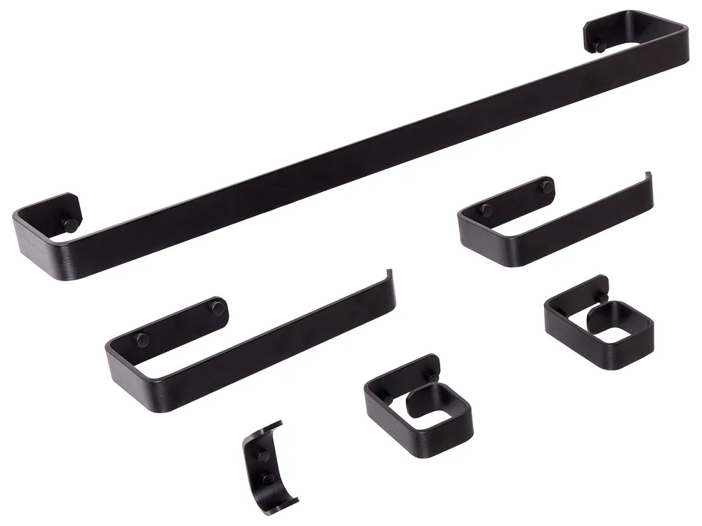 6-Piece Bathroom Hardware Set ZORRITOS with Towel Bars and Hooks Metal Black_989391
