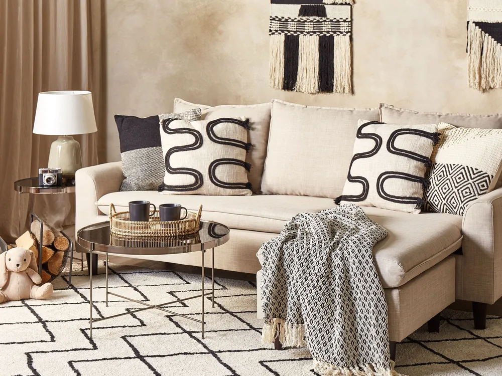 Pledd CHYAMA Bomull 125 x 150 cm Svart/beige_848084