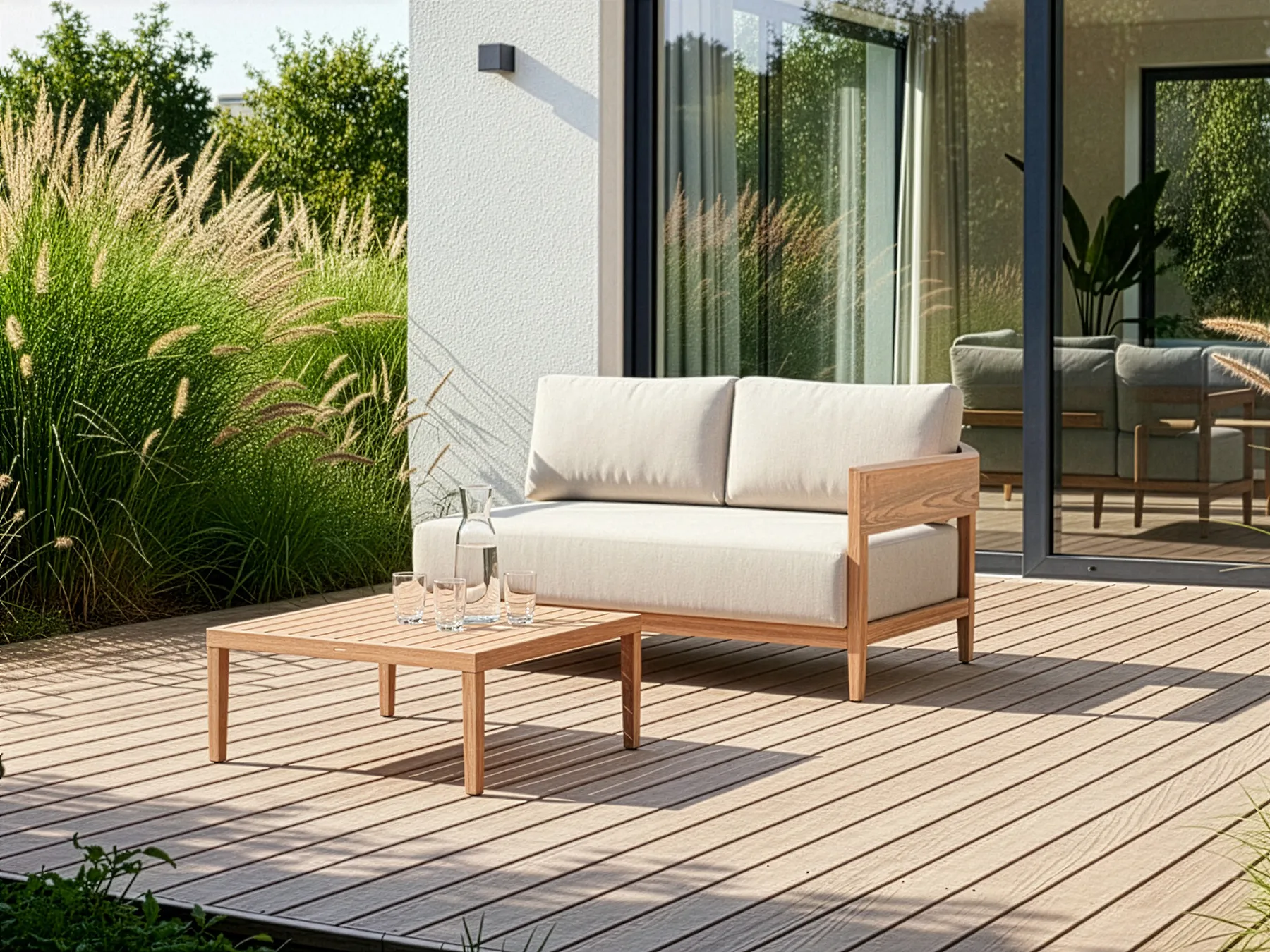 Garden Sofa with Table 2 Seater SAMPIERI Metal Light Brown_1000026
