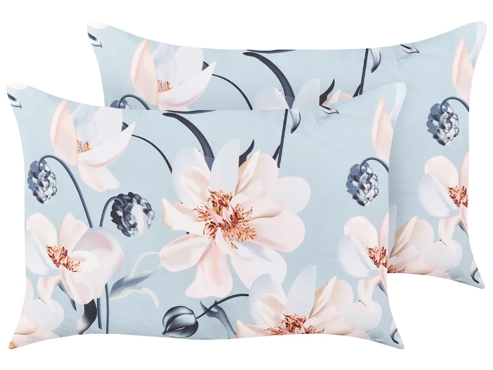 Set of 2 Outdoor Cushions APRICALE Floral Pattern 40 x 60 cm Blue