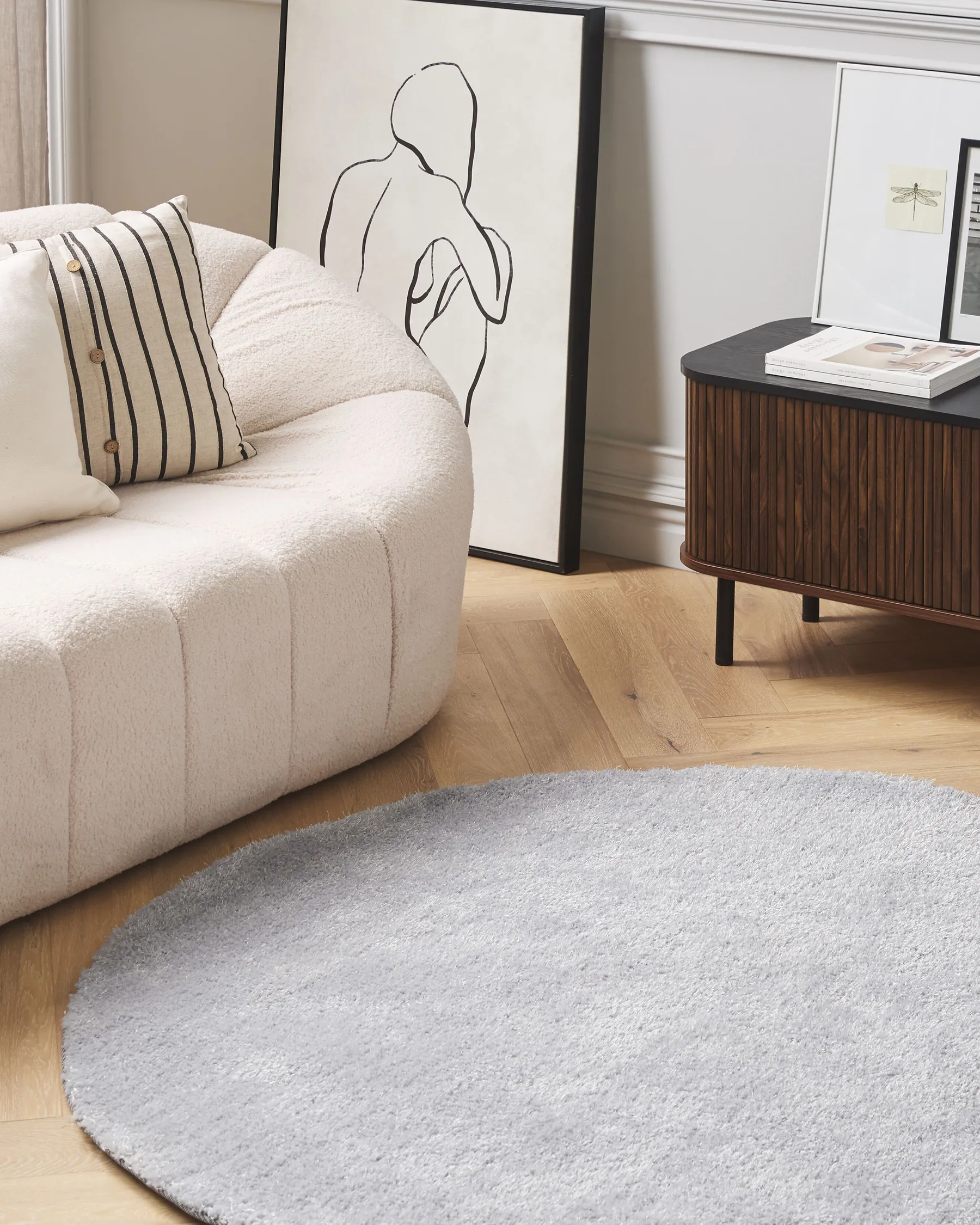 Shaggy Rug DEMRE Light Grey ø 140 cm_738101