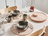 Pöytätabletti- ja lasinalussetti 6+6 QUININE Juutti Luonnonväri_946240