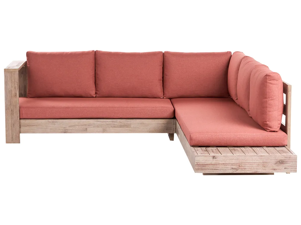 Garden Corner Sofa 5 Seater MARETTIMO Certified Acacia Wood Red Right Hand_1081664