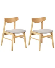 Set of 2 Dining Chairs SMILEY Wood Light Brown/ Grey_952347