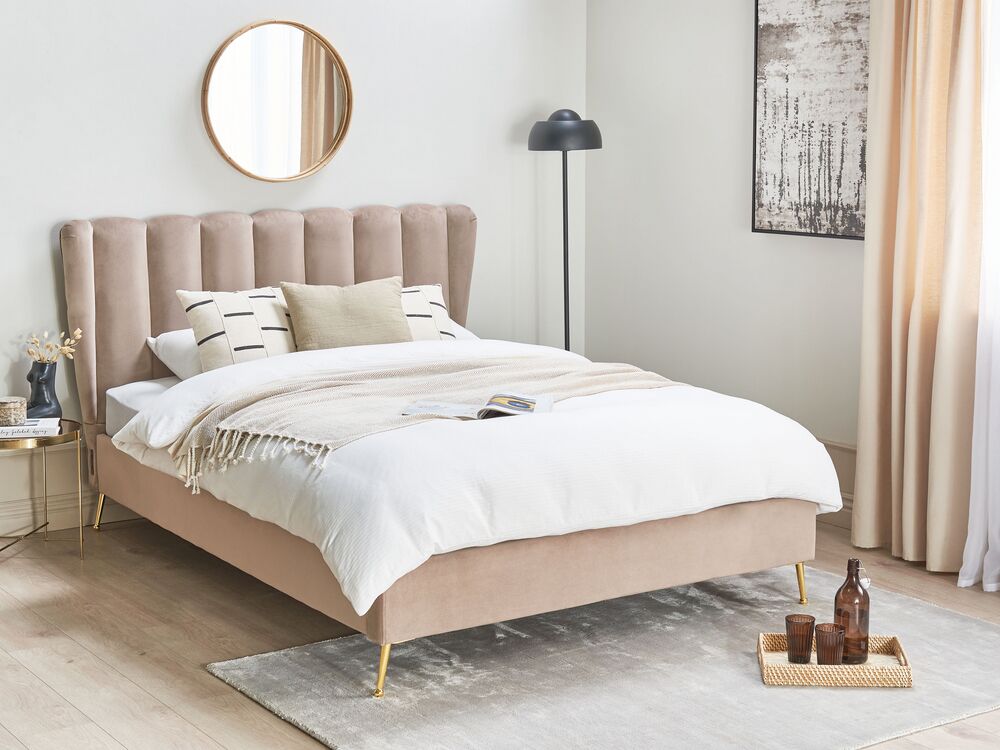 Bed Velvet MIRIBEL 140 x 200 cm (EU Double) Taupe