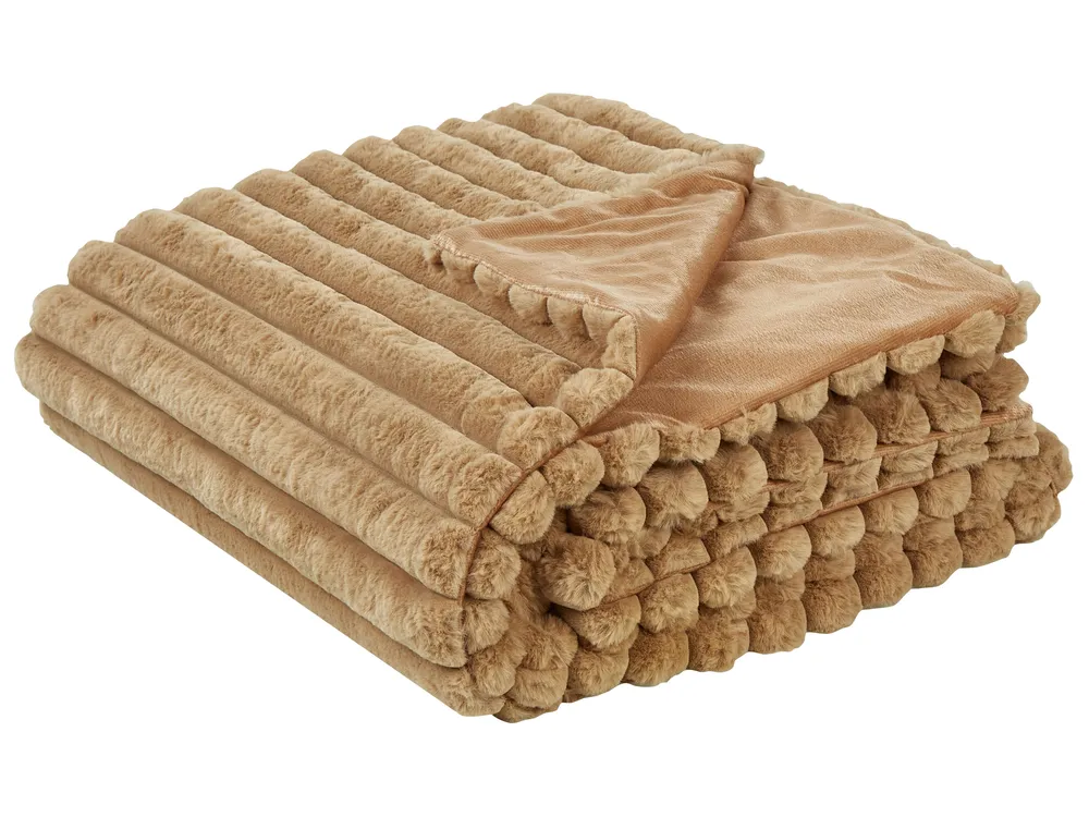 Bedspread RAKYA Faux Fur 200 x 220 cm Light Brown