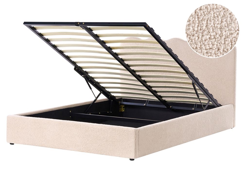 Seng med oppbevaring NANTERRE Bouclé Beige 160 x 200 cm