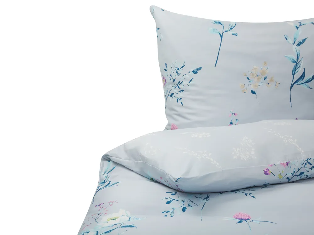 Duvet Cover Set EVERGREEN 200 x 220 cm Sateen Cotton Light Blue
