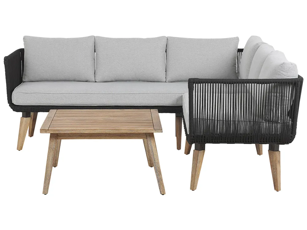 Garden Corner Sofa with Table 5 Seater ALCAMO Acacia Wood Black Left Hand_797768