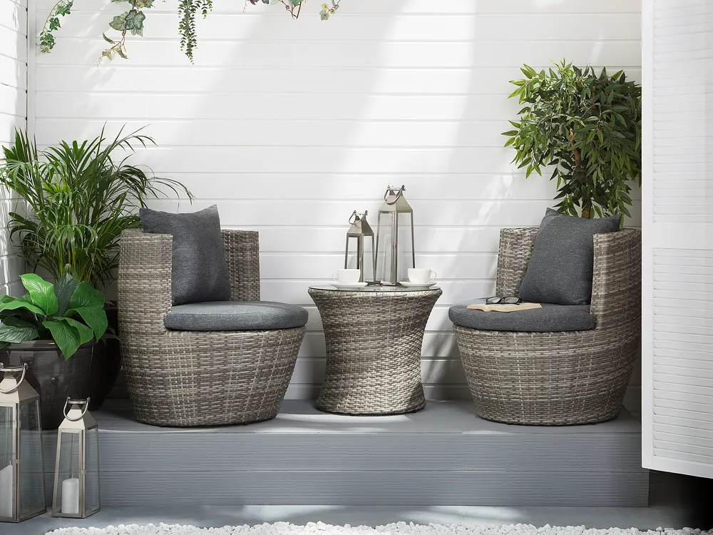 Bistro Set with Cushions CAPRI PE Rattan Grey