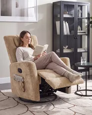 Rocking Recliner Chair REA Swivel Chenille Light Brown_1100116