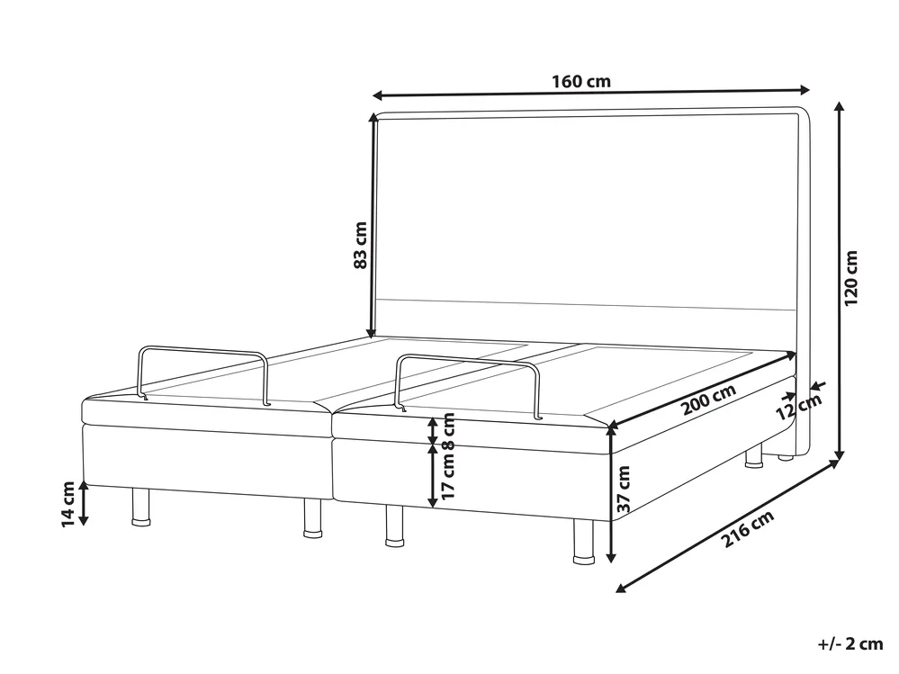Adjustable Bed Fabric VICEROY 160 x 200 cm (EU King Size) Light Grey_1044430