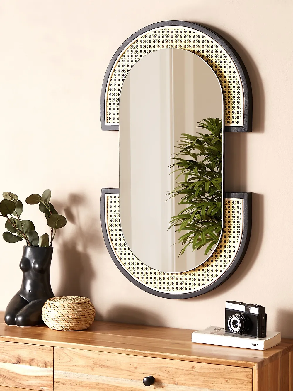 Wall Mirror STAINS 43 cm 75 cm PE Rattan Natural_1187927