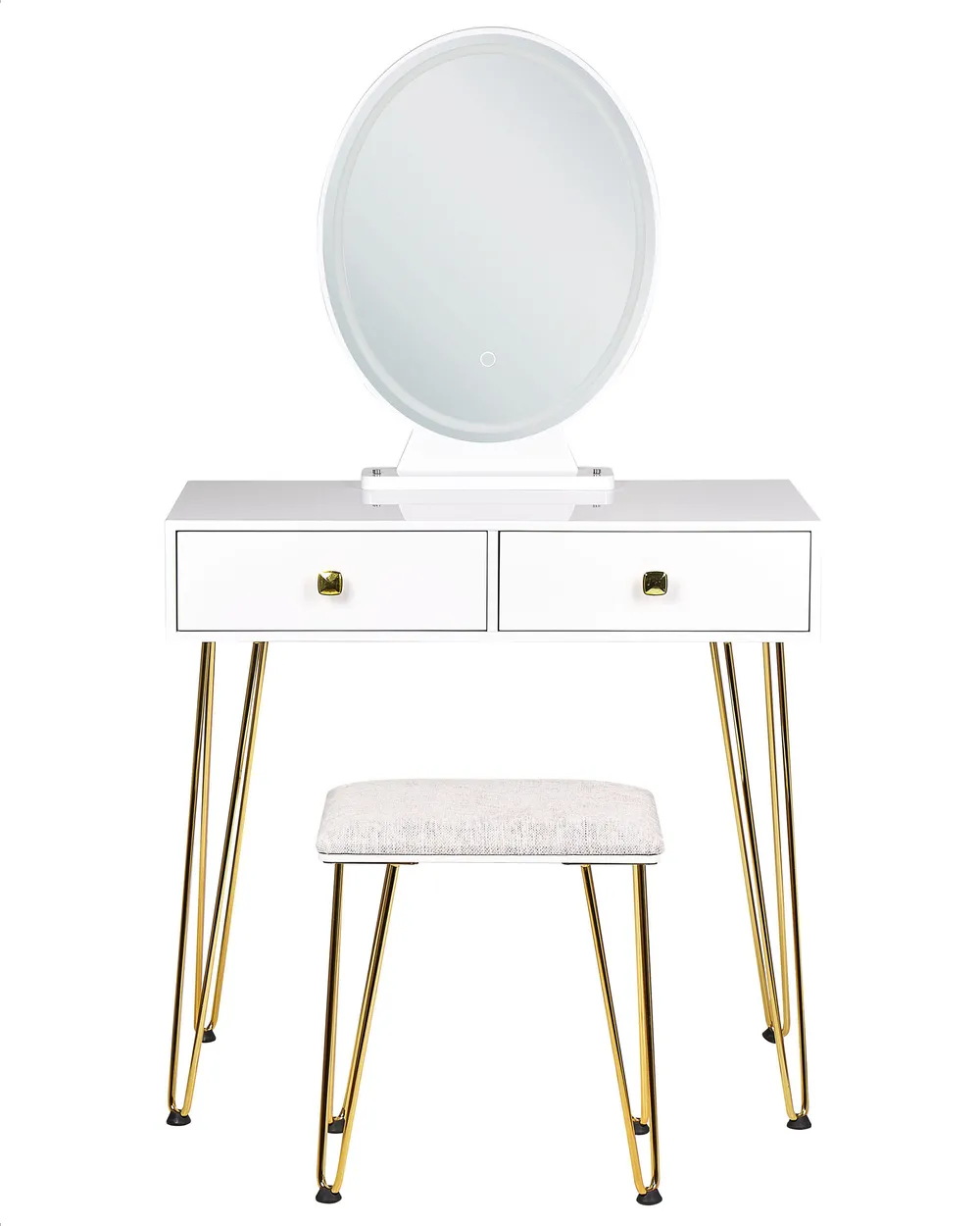 Sminkbord med spegel och pall CAEN LED Vit_844959