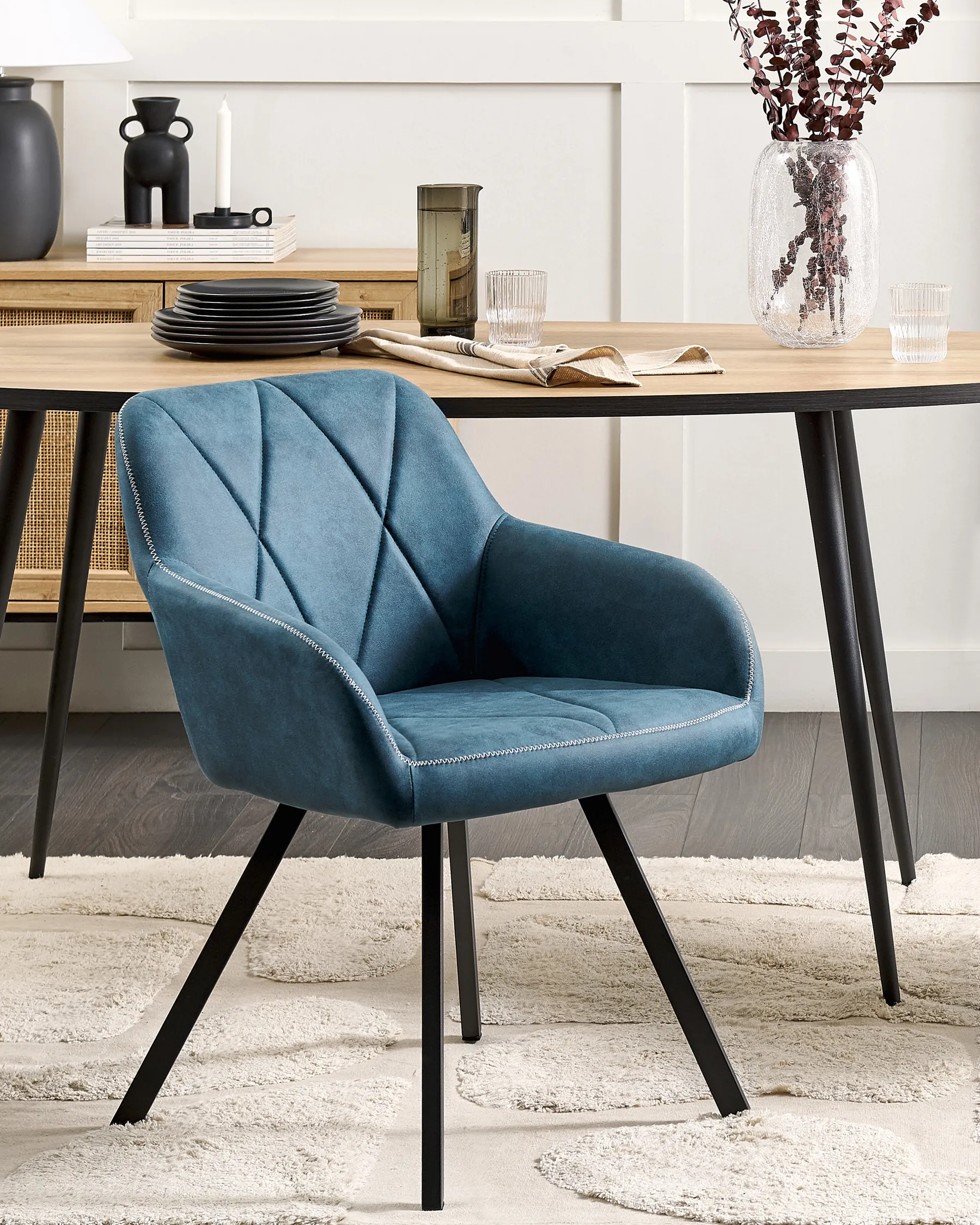 Set of 2 Dining Chairs MONEE Fabric Sea Blue_724780