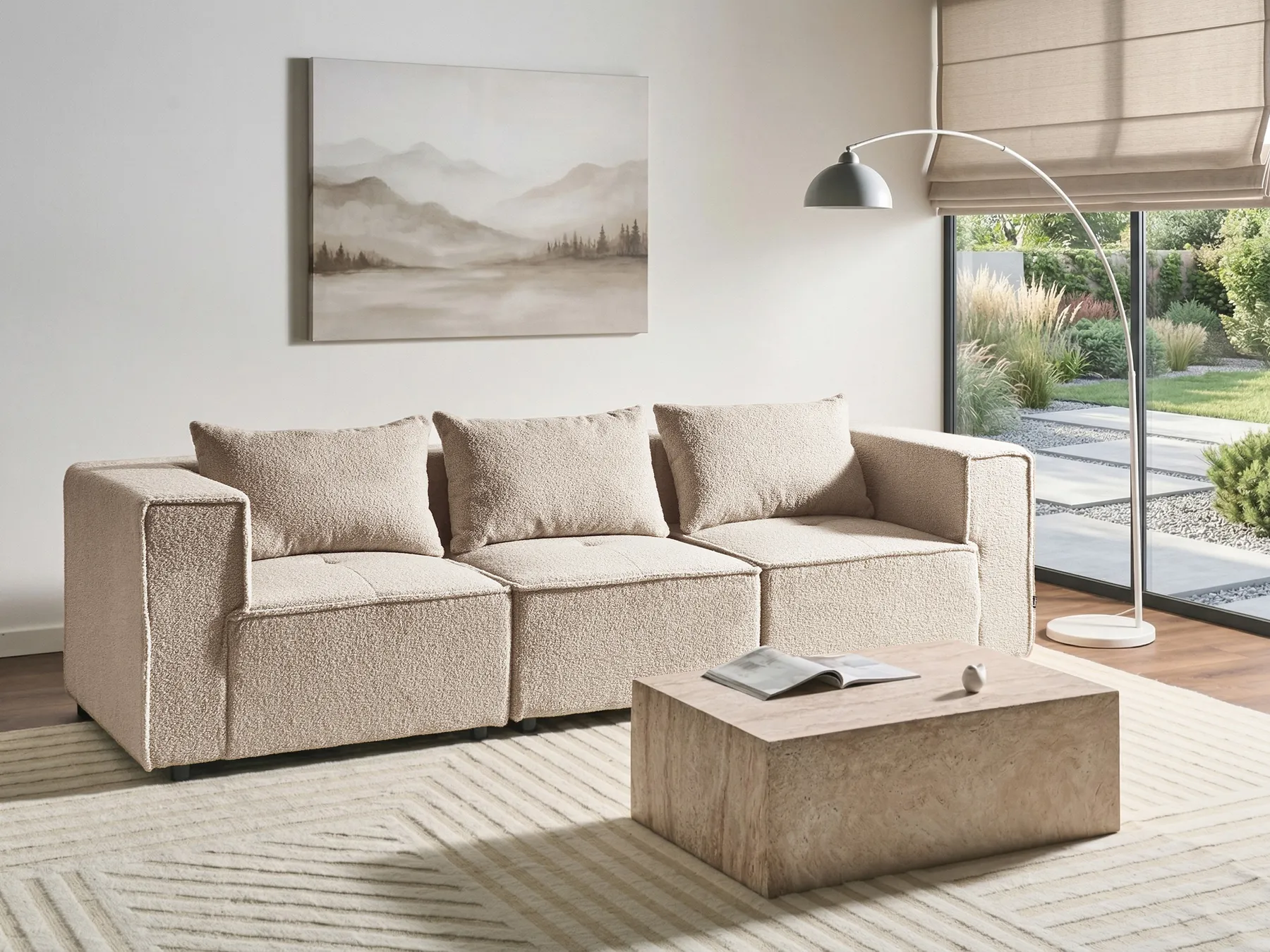 Modular Sofa 3 Seater AXEBO Boucle Beige_1076084