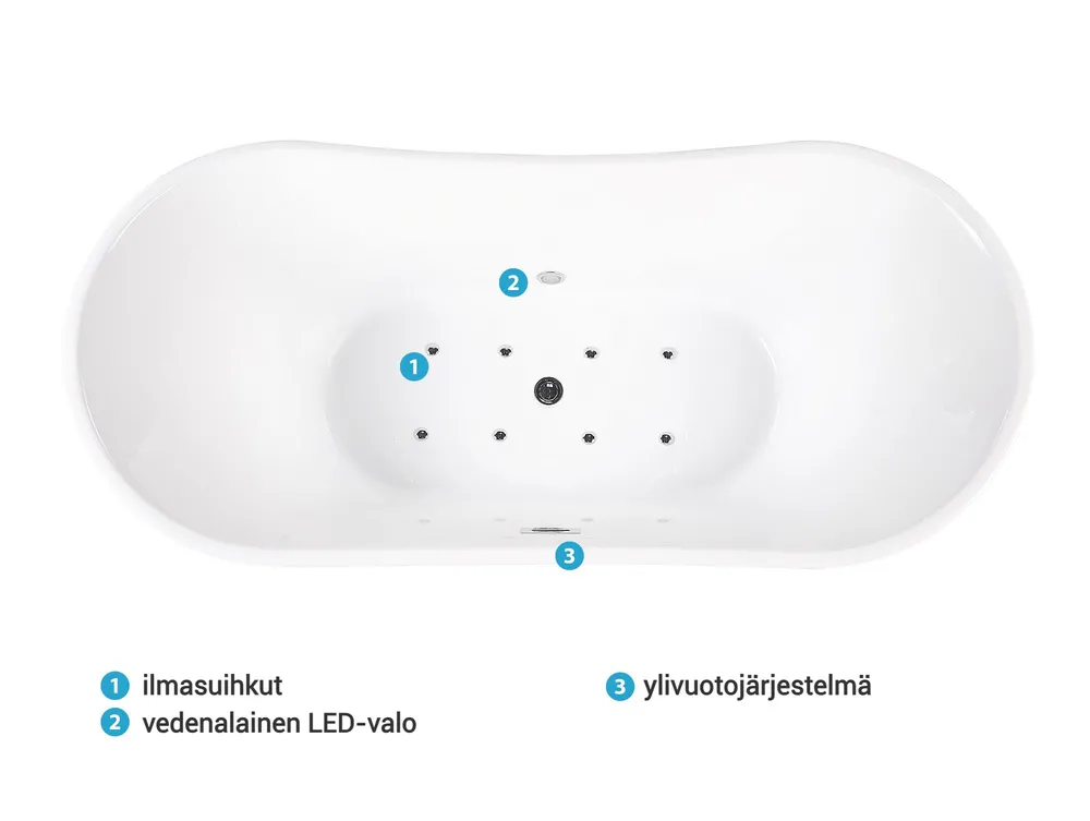 Poreamme vapaasti seisova LED-valolla ANTIGUA 168 x 80 cm Valkoinen_808425