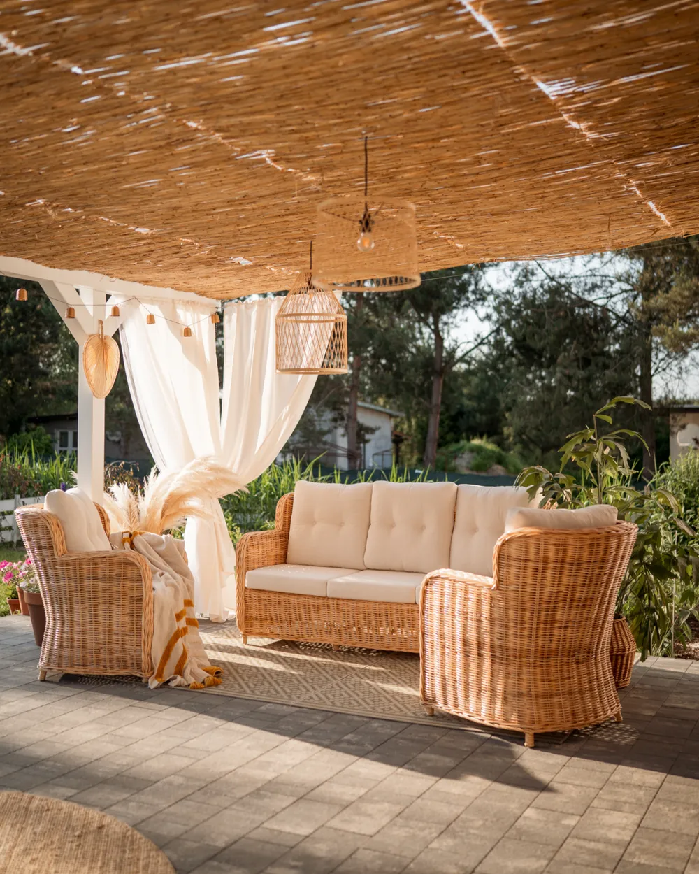 Garden Sofa Set 5 Seater ALESSANO Rattan Natural_1012579