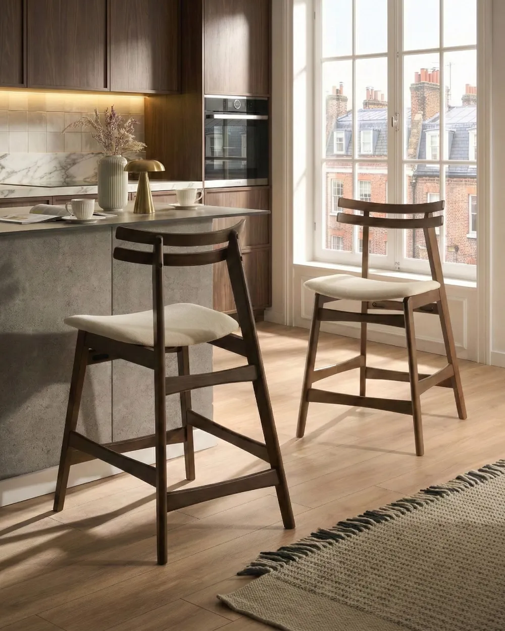 Set med 2 barstolar CYNTHIANA Trä Brun/ Off-White_1074438
