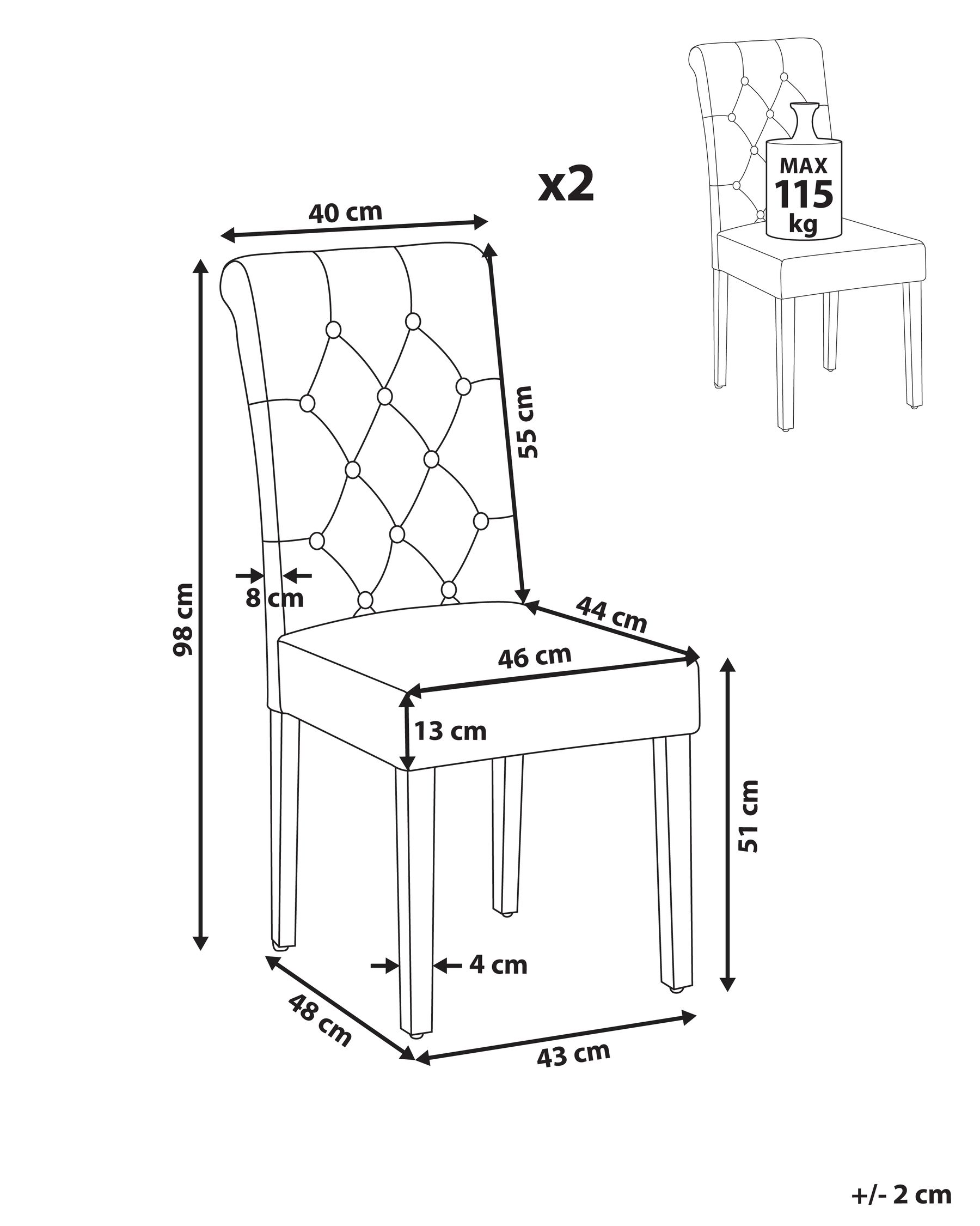 Set of 2 Dining Chairs VELVA Fabric Grey_816645