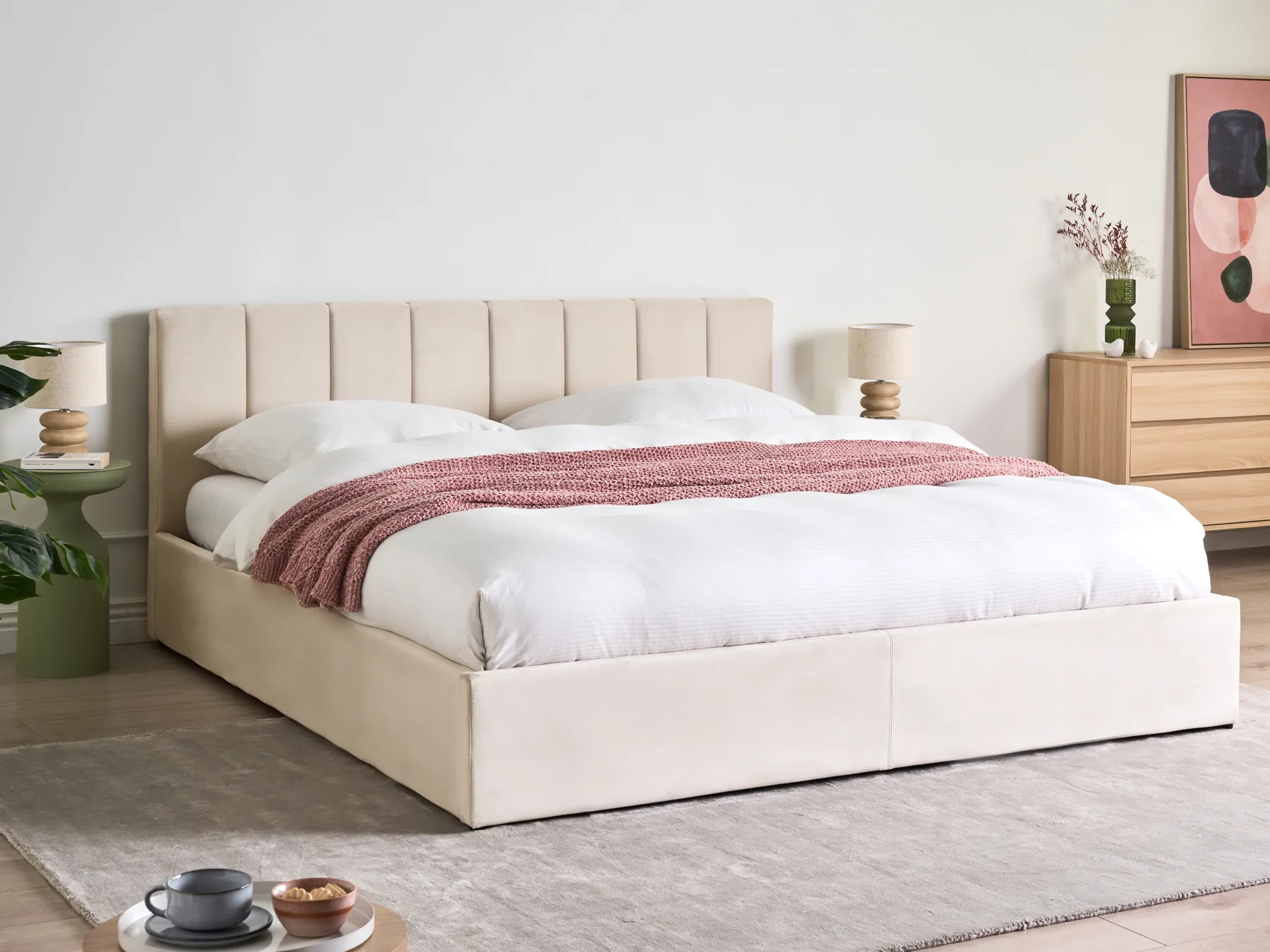 Ottoman Bed DREUX Velvet Light Beige 180 x 200 cm (EU Super King)_1012279