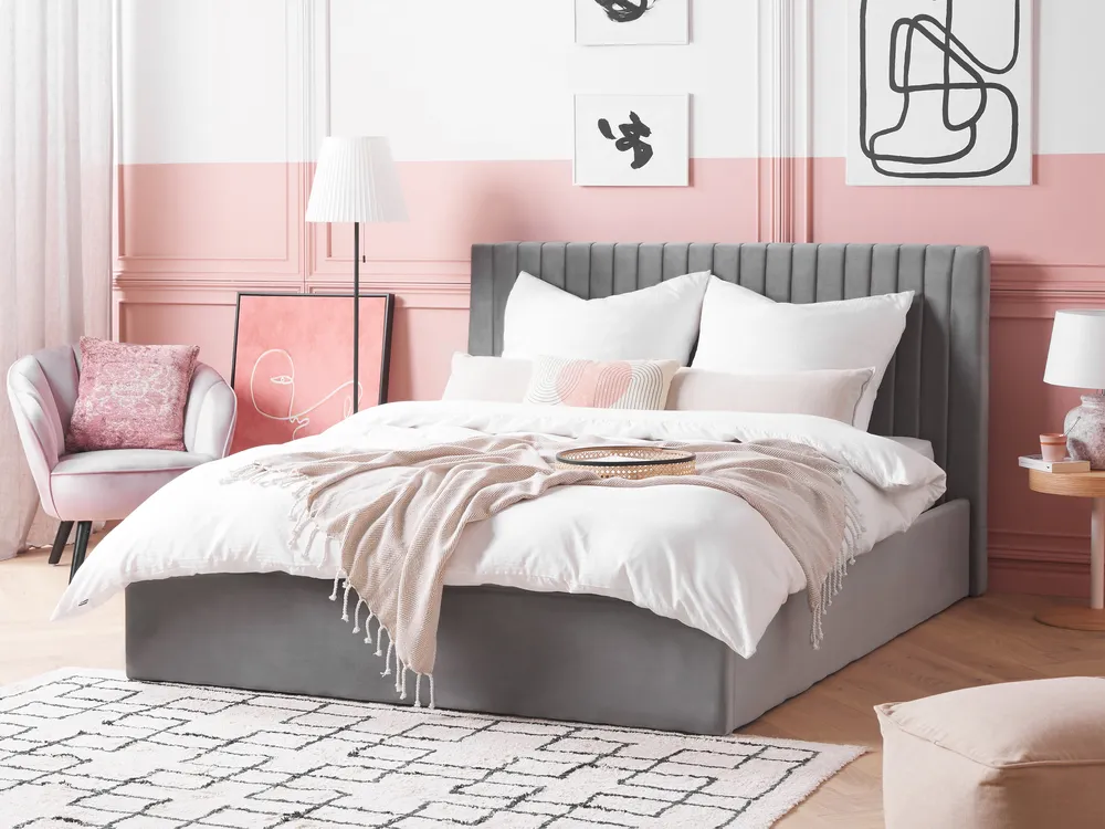 Velvet Ottoman Bed Grey VION Various Sizes