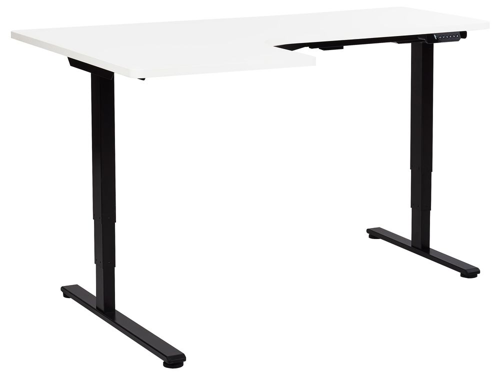 Electric Adjustable Corner Desk DESTINES 160 cm x 109 cm White/ Black Left Hand