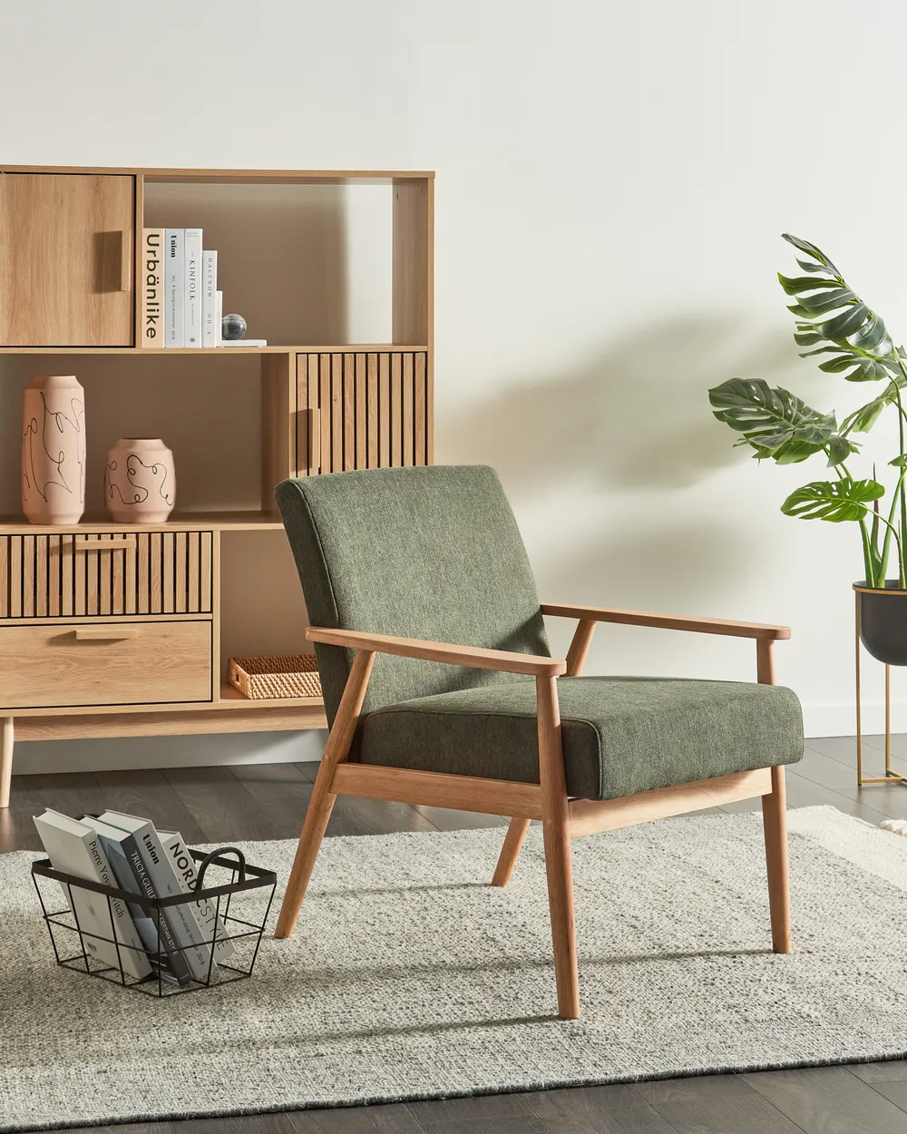 Armchair ESRUM Fabric Light Brown/ Green