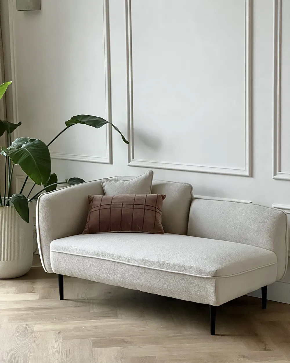 Left-Hand Chaise Longue CHEVANNES Boucle Light Beige_953752
