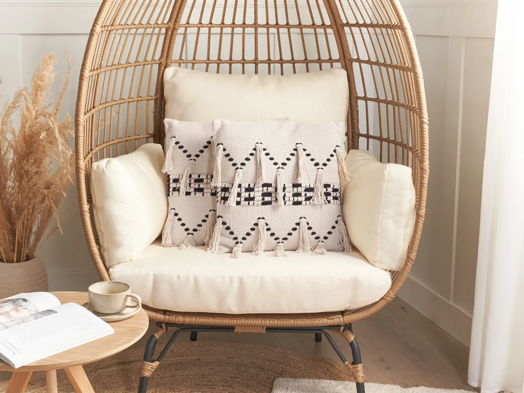 Set of 2 Decorative Cushions THONDI 45 x 45 cm Cotton Beige Striped_769043