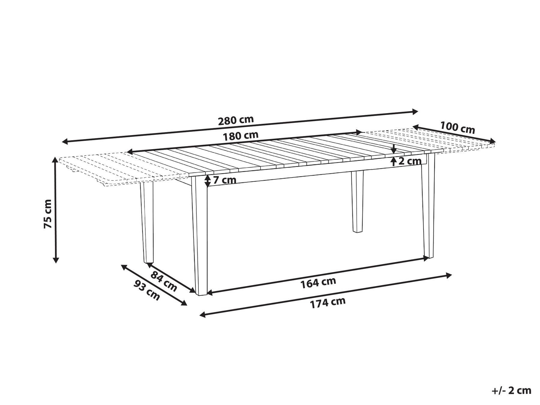 Jatkettava puutarhapöytä TOSCANELLA 180/280 cm 100 cm Sertifioitu akaasia Vaaleanruskea_1161869