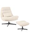 Swivel Armchair TOVIK with Footstool Chenille Light Beige