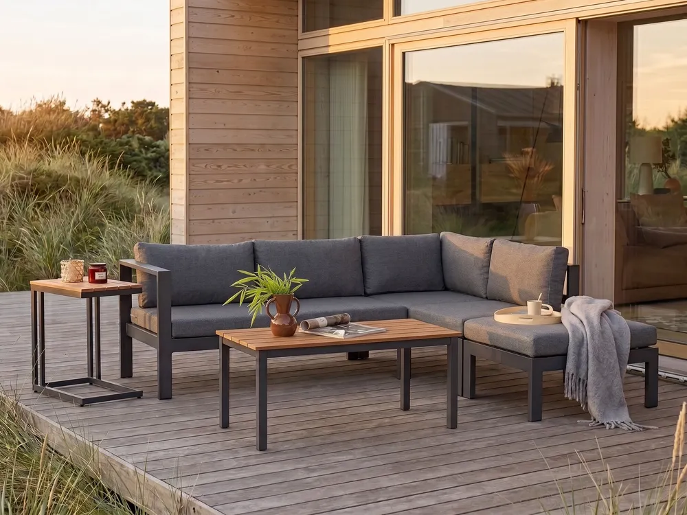 Garden Corner Sofa with Table 5 Seater MESSINA Metal Black Left Hand