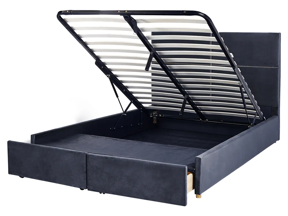Ottoman Bed VERNOYES Velvet Black 160 x 200 cm (EU King Size)