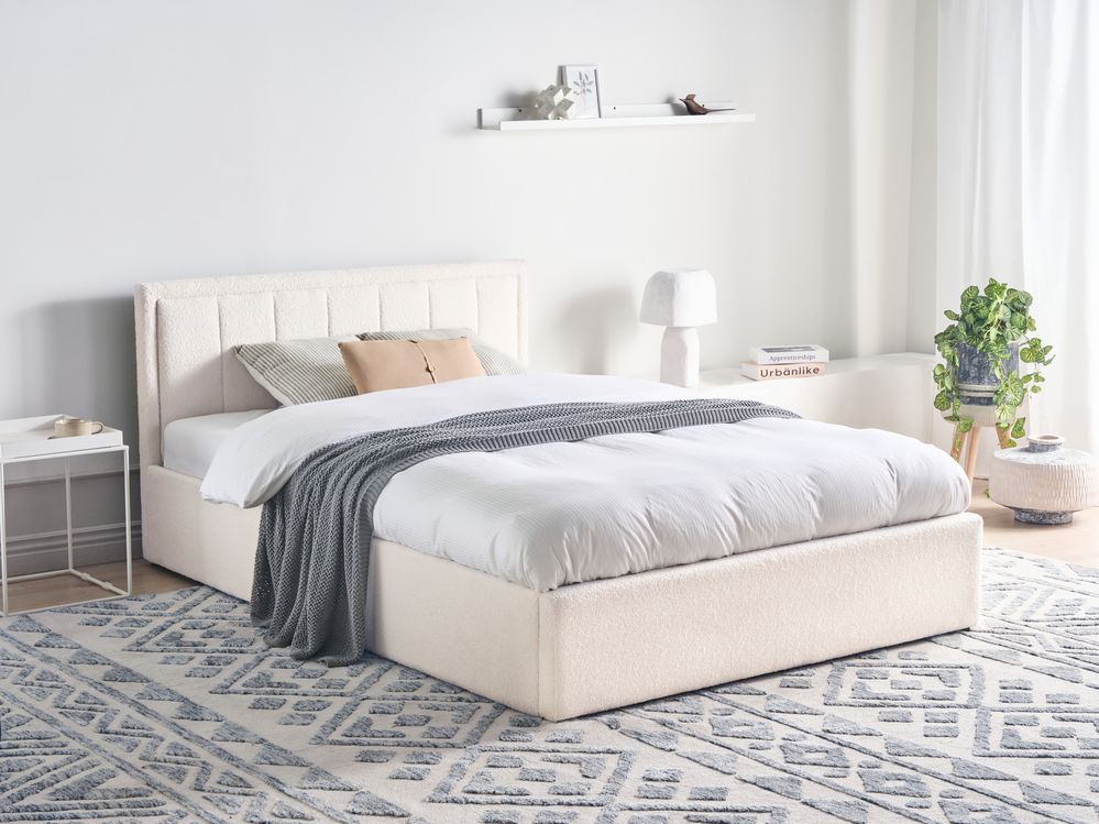 Ottoman Bed MONTLAUR Boucle White 140 x 200 cm (EU Double)