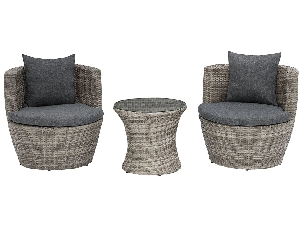 Bistro Set with Cushions CAPRI PE Rattan Grey