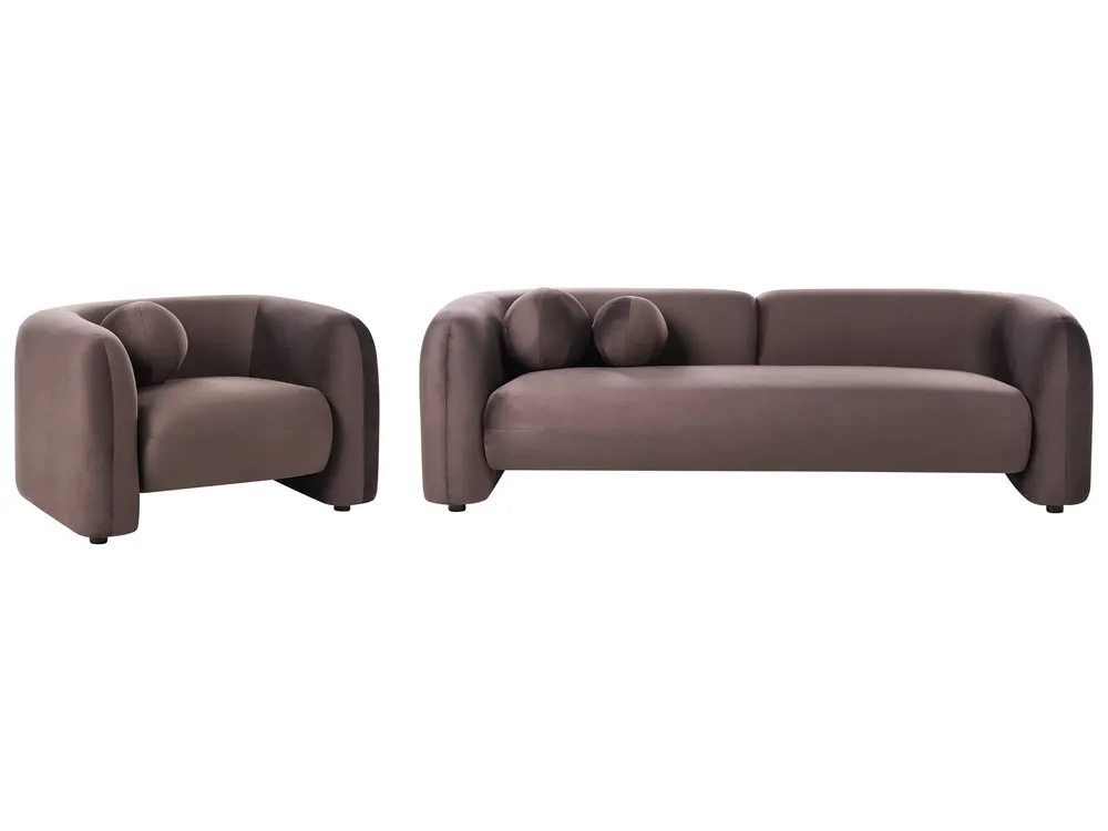 Living Room Set 4 Seater LEIREN Velvet Dark Brown