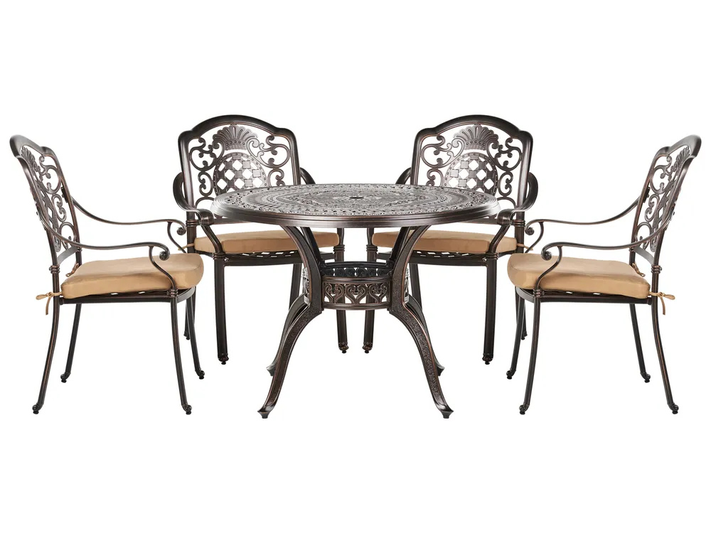 Garden Dining Set 4 Seater SALENTO with Cushions Metal Dark Brown