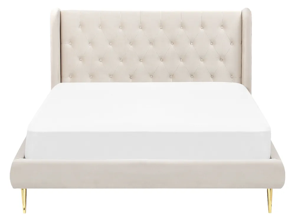 Bed Velvet FORBACH 160 x 200 cm (EU King Size) Beige_843877