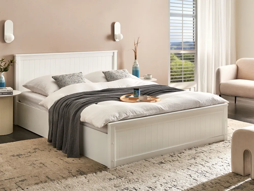 Wooden Ottoman Bed White LAMBRES Various Sizes