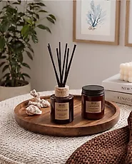 Scented Candle with Fragrance Reed Diffuser DARK ELEGANCE 9 cm Brown_1187648