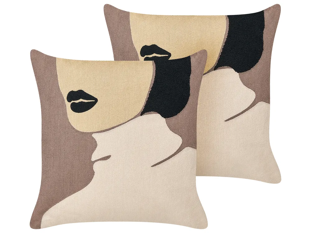 Set of 2 Decorative Cushions SILPHIUM 45 x 45 cm Cotton Brown Abstract Pattern