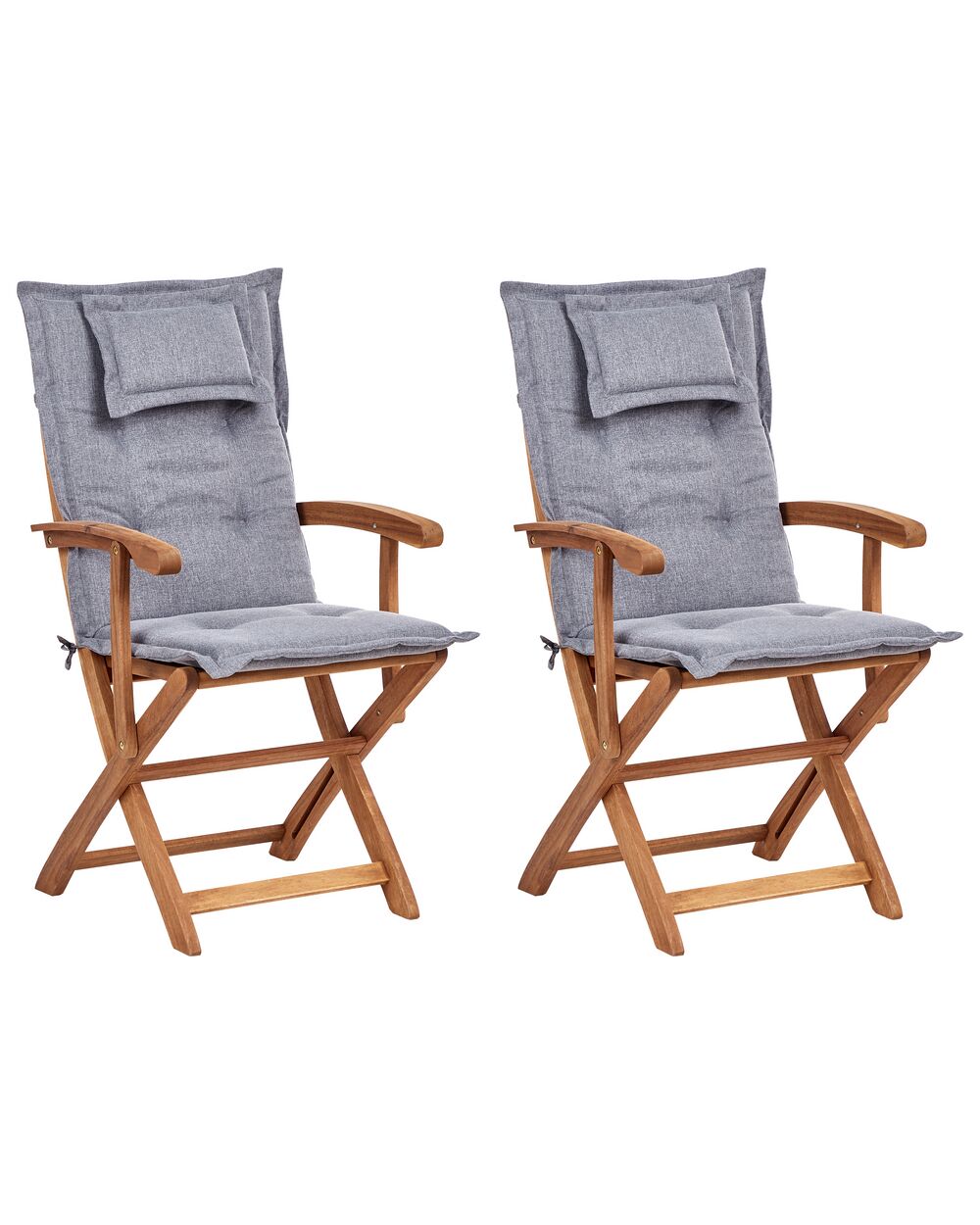 Set med 2 stolar med dynor MAUI II Akaciaträ Grå